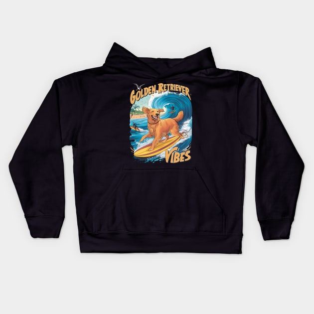 Golden Retriever Surfing Paradise Kids Hoodie by coollooks